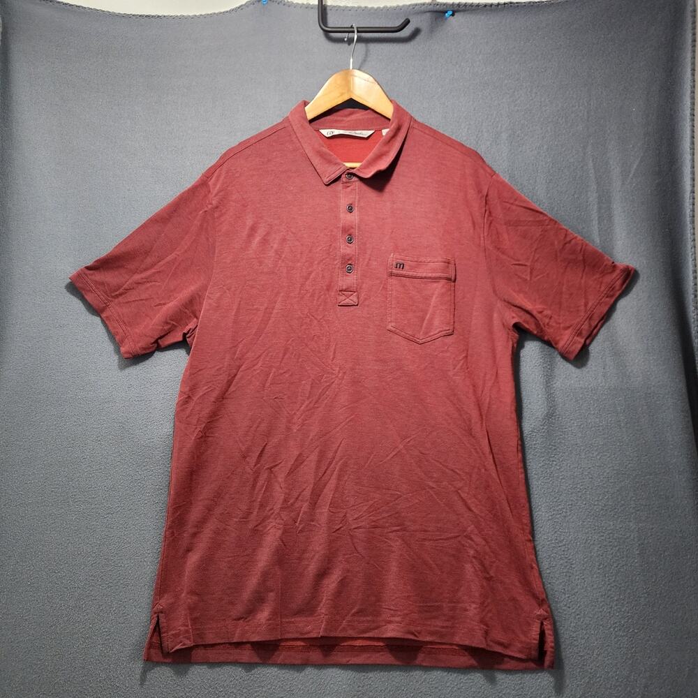 Travis Mathew Mens Polo Shirt XL Burgundy Short Sleeve Pima Cotton Blend Logo